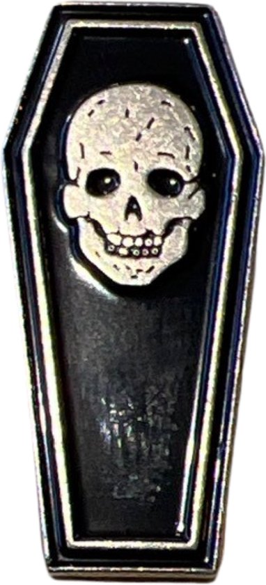 Grafkist Emaille Pin Met Skull Afbeelding 1.5 cm / 3.2 cm / Zwart Zilver