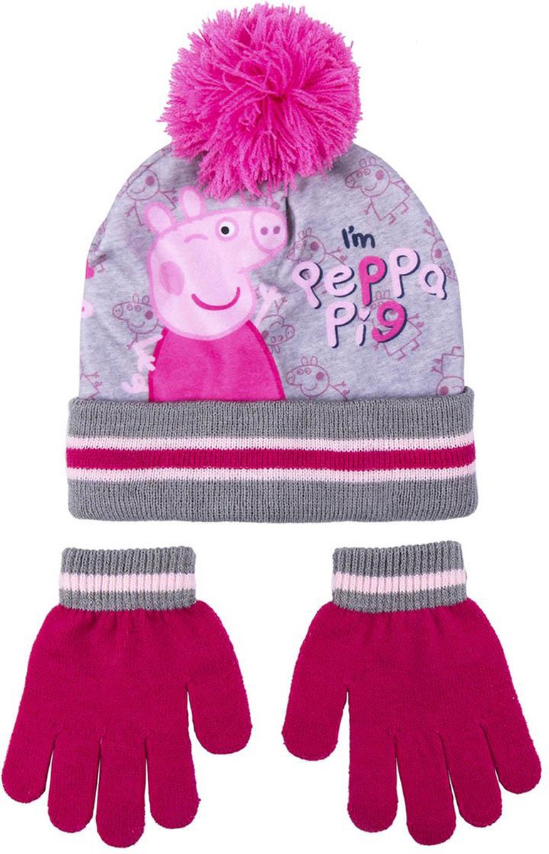 Peppa Pig 2-delig winterset - muts/handschoenen - roze - voor kinderen