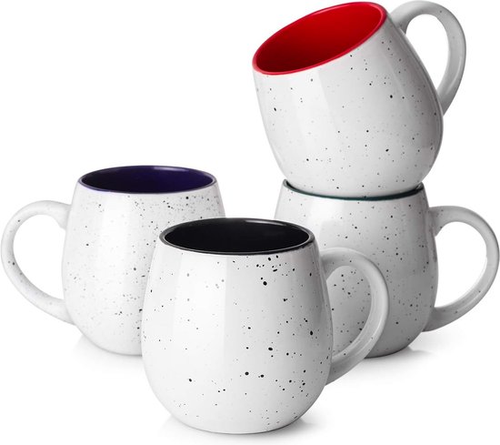 Ensemble de tasses à café de 620 ml, 4 grandes tasses à café en porcelaine avec poignées pour café, thé, chocolat chaud, ensemble de tasses faciles à tenir et à nettoyer, grande tasse en céramique multicolore