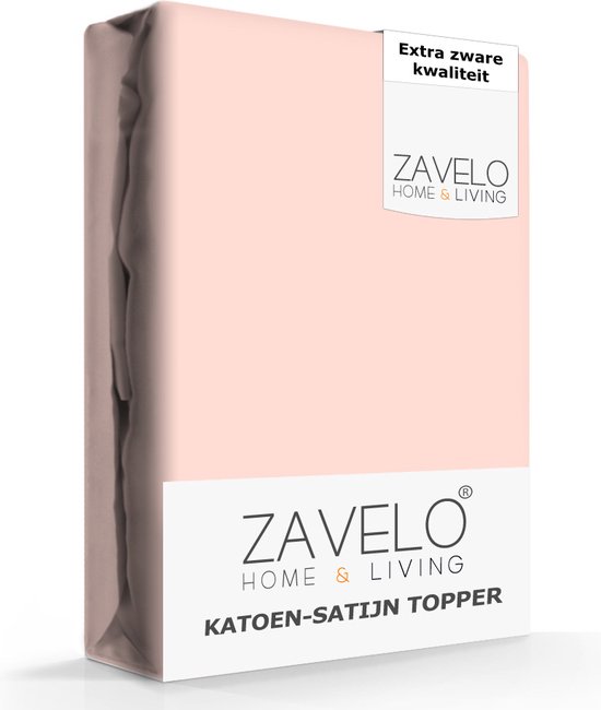 Zavelo Deluxe Katoen-Satijn Topper Hoeslaken Roze - Lits-jumeaux (180x200 cm) - Heerlijk Zacht - Rondom Elastisch - Perfecte Pasvorm