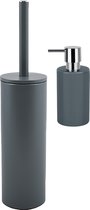 Spirella Ensemble d'accessoires de salle de bain - Brosse WC/Distributeur de savon - métal/porcelaine - gris foncé - Aspect Luxe
