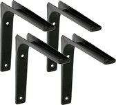 AMIG Plankdrager/planksteun van metaal - 4x - gelakt zwart - H125 x B125 mm - boekenplank steunen