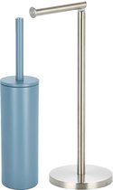 Spirella Badkamer accessoires set - WC-borstel/toiletrollen houder - metaal - lichtblauw/zilver - Luxe uitstraling