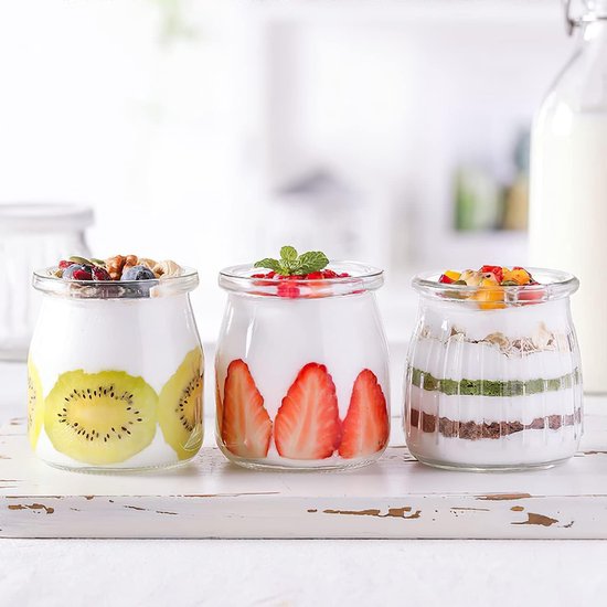 Lot De 24 Pots En Verre 140 Ml Avec Couvercle - Pour Yaourt, Confiture, Dessert - Récipient Réutilisable, Micro-ondable, Lave-vaisselle Safe - 10