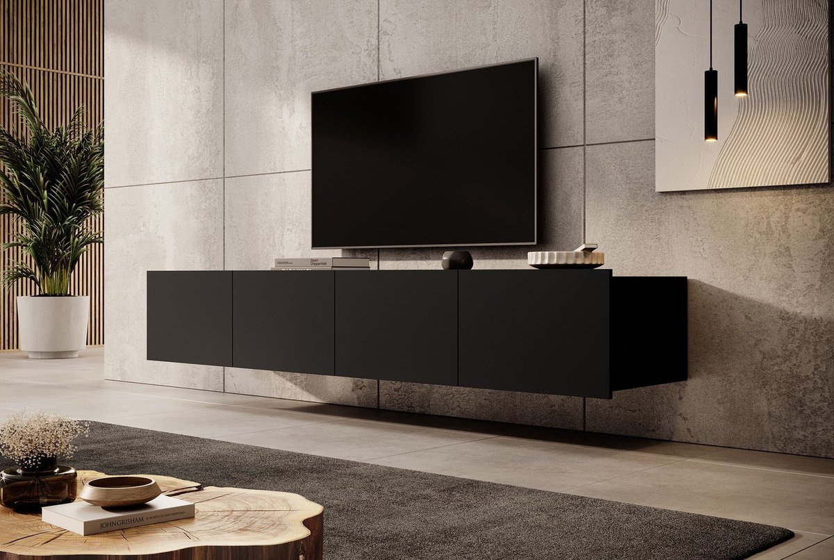 MEUBELLA TV-Meubel Calabas - Mat Zwart - 200 cm