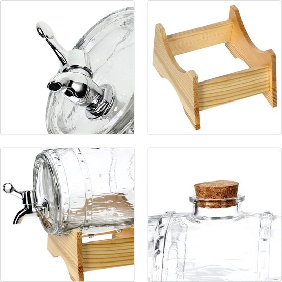 KADAX Vat met kraan, vatvormige drankdispenser van glas, vat