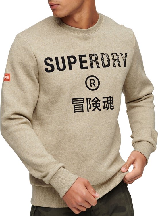 Pull Homme Superdry Workwear Logo Vintage Crew - Tan Brown Fleck Marl - Taille S