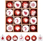 Kerstballen Plastic Set, 16 Stuks, 6 cm, Kerstboomversiering, Kerstboomversiering met Ophanger, Onbreekbaar, Kerstboomversiering, Kerstballen, Wit, Rood.