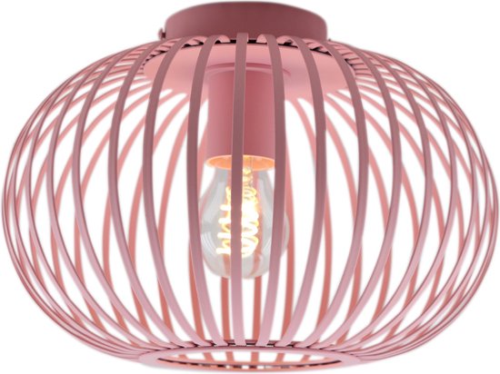 Olucia Lieve - Industriële Plafondlamp - Metaal - Roze - Rond - 30 cm