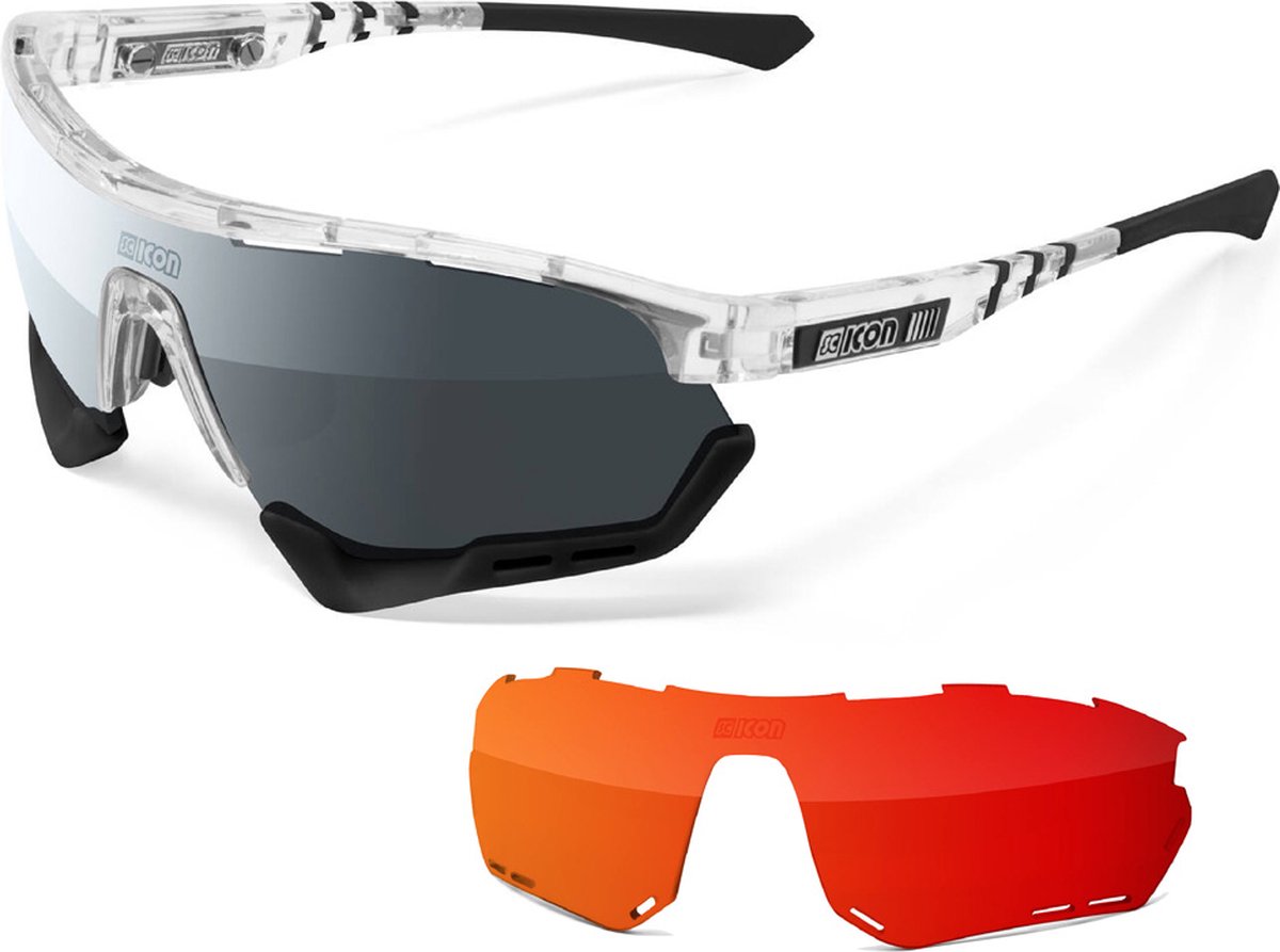 Scicon - Fietsbril - Aerotech XXL - Crystal Gloss - Multimirror Lens Zilver + extra Multicolor Lens Rood