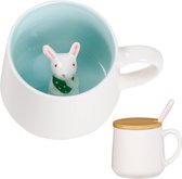 Cute Things Ceramic Rabbit Coffee Cup Tea Cup with Lid Spoon Funny Cups Gifts for Women Coffee Mug Porcelain 3D Cup Personalised Cappuccino Cups Best Friend Gift