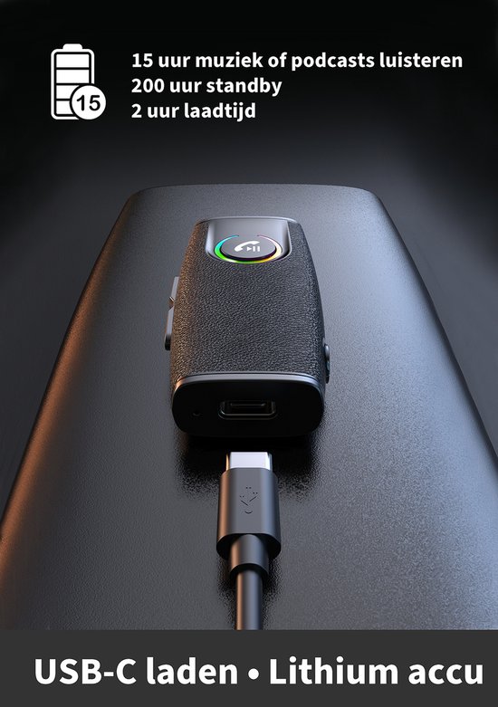 Blue Bron CB 5.3 Bluetooth Receiver Auto AUX – 3,5 mm Bluetooth Ontvanger voor Autoradio & Versterker – 15 uur Accu – Micro-SD — afbeelding 3