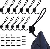 Belle Vous 12 Pak Zwarte Muurgemonteerde Kleding Haken - Zware Kwaliteit Metalen Hangers met Schroeven voor de Badkamer, Slaapkamer, Keuken Ideaal voor Kleding, Hoeden, Mutsen, Sjaal en Handdoeken