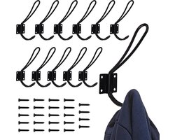 foto van Belle Vous 12 Pak Zwarte Muurgemonteerde Kleding Haken - Zware Kwaliteit Metalen Hangers met Schroeven voor de Badkamer, Slaapkamer, Keuken Ideaal voor Kleding, Hoeden, Mutsen, Sjaal en Handdoeken