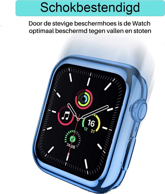 MY PROTECT - Hoesje Geschikt Voor Apple Watch 40mm Siliconen Bescherm Case - Screenprotector - Transparant/Blauw