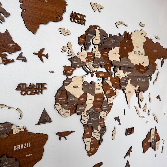 COLORFULL WORLDS - Wanddecoratie - Wereldkaart - Wereldkaart Prikbord - Wereldkaart Wanddecoratie - Houten Wereldkaart - Wereldkaart Hout - Muurdecoratie - Cadeau - Verjaardag Cadeau - Housewarming Cadeau - Mix - Medium - 100x54 CM