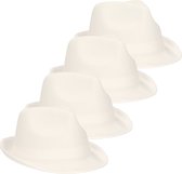 4x stuks trilby feesthoedje wit voor volwassenen - Carnaval party verkleed hoeden