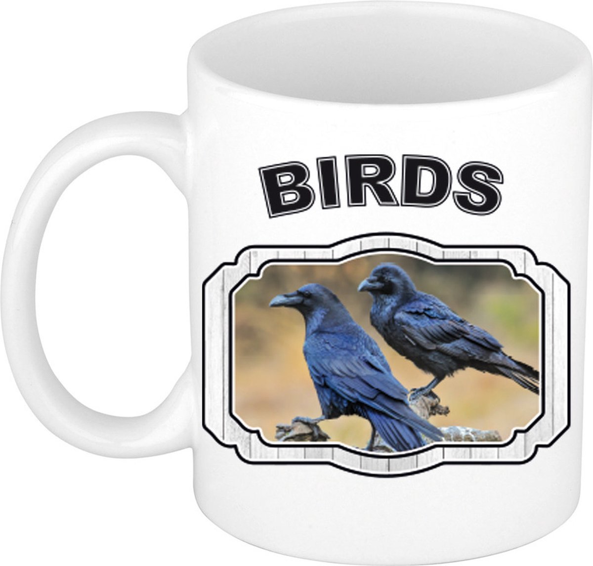 Dieren liefhebber raaf mok 300 ml - kerramiek - cadeau beker / mok vogels liefhebber