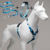 Lindo Dogs - Wandelset van 3 - Hondenriem - halsband hond - Hondenharnas / Hondentuigje - Set van 3 - Breeze - Blauw - M