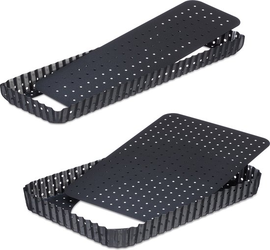Moule à quiche Relaxdays - lot de 2 - moule à fond amovible - trous pour moule à tarte - antiadhésif
