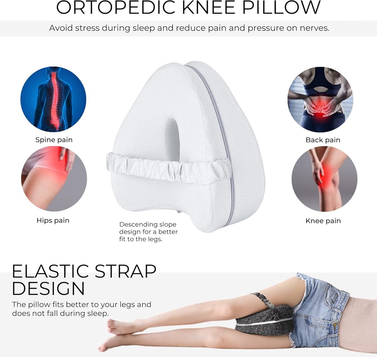 2 stuk Orthopedisch Kussen voor Benen en Knieën. Kussen voor Zijslapers. Traagschuim... bol