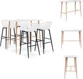 vidaXL Bartafel Statafel - 120x60x105 cm - wit MDF/metaal | 4 barkrukken - 48x47.5x95.5 cm - wit PP/metaal - Set tafel en stoelen