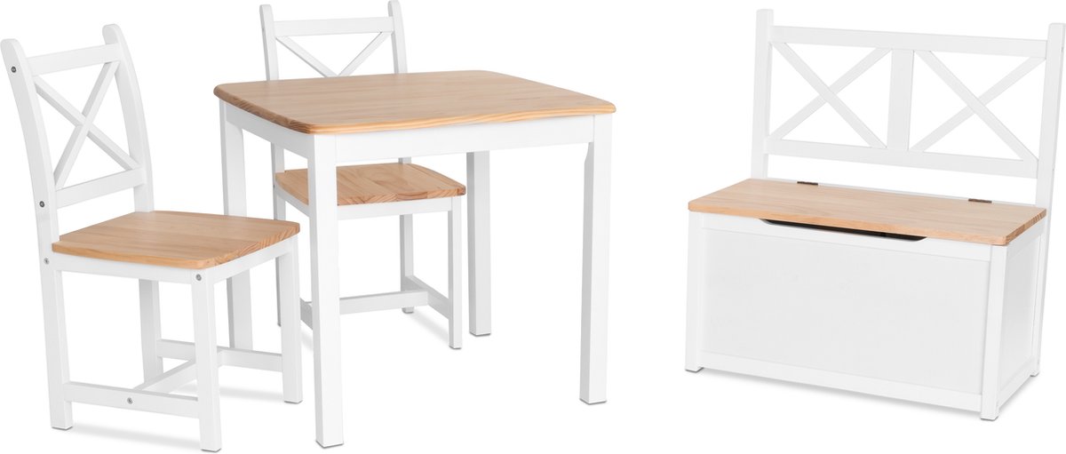 ib style® Xen Kinderzitgroep - Kindertafel - 2 Stoelen - Opbergbak - Wit