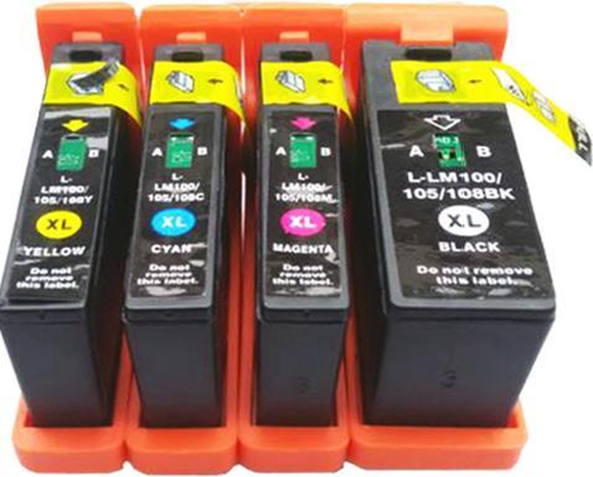 Compatible inkt cartridges voor Lexmark 100XL | Multipack van 4 inktcartridges voor o.a Lexmark S305, S605, S405, S505, Pro901 Pro905, Pr805, Pro705, Pro709, Pro205, Pro704, Pro705, Pro709, Pro805, Pro901, Pro905, S301, S305, S405, S505, S605, S815