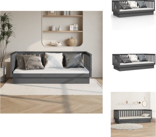 vidaXL Slaapbank Grenenhout - 207.5 x 107 x 76 cm - Grijs - Bed