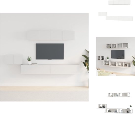 vidaXL TV-meubelset - klassiek design - voldoende opbergruimte - wandgemonteerd - praktische deuren - wit - bewerkt hout - 1x 60x30x30 cm - 2x 100x30x30 cm - 2x 80x30x30 cm - Kast