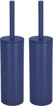 Spirella Luxe Toiletborstel in houder Cannes - 2x - donkerblauw - metaal - 40 x 9 cm - met binnenbak