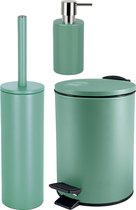 Spirella Badkamer accessoires set - WC-borstel/pedaalemmer/zeeppompje - metaal/keramiek - salie groen - Luxe uitstraling