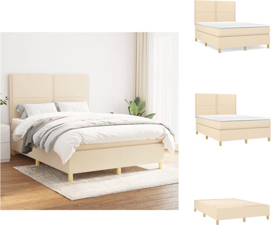 vidaXL Boxspringbed - Bed - 193 x 144 x 118/128 cm - Crème - 140 x 190 x 20 cm - Pocketvering - Bed