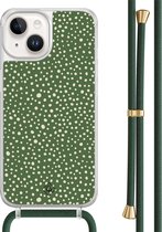 Casimoda® hoesje met groen koord - Geschikt voor iPhone 14 - Green Dots - Afneembaar koord - TPU/acryl - Groen