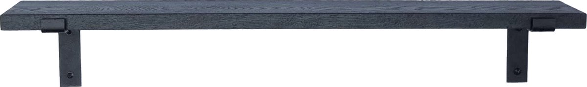 GoudmetHout® Wandplank Industrieel - 220 x 15 cm Muurplank - Zwart Eiken Hout - Decoratie Wandrek & Boekenrek - Hangplank Keuken - Wall Shelf + 2 Mat Zwarte Plankdragers van Staal