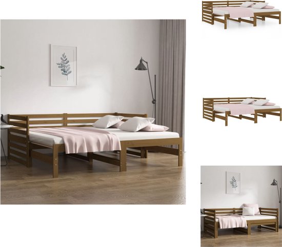 vidaXL Slaapbank - Grenenhout - Uitschuifbaar - Honingbruin - 193.5 x 181 x 68.5 cm - Bed