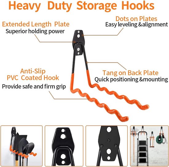 Foto: Garagehaken garage opslag haken 20 stuks muurhaken ladderhaken voor opslag opknoping organiseren elektrisch gereedschap ladder bulk artikelen oranje 