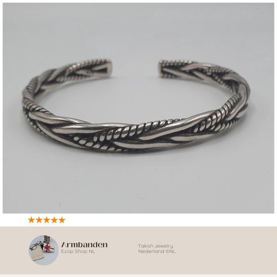 Vintage Gevlochten Zilveren Bangle | Handgemaakt, Uniek Design - Armband voor Mannen en Vrouwen