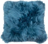 Coussin en peau de mouton bleu - Coussin 100% laine mérinos bleu jean