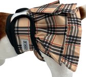 Loopsheidrokje beige ruit - Maat L - Loopsheidbroekje - Voor loopse honden - Hondenluier - Herbruikbaar - Wasbaar - Uniek rokjes model voor stijlvolle loopse teefjes