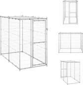 vidaXL Hondenkennel - Zilver - 110 x 220 x 180 cm - Met dak en deur - Kennel