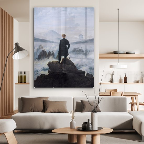 MuchoWow® Peinture sur Verre - Le Vagabond au-dessus des Brumes - Peinture de Caspar David Friedrich - 120x160 cm - Peintures sur Verre Peintures - Photo sur Glas