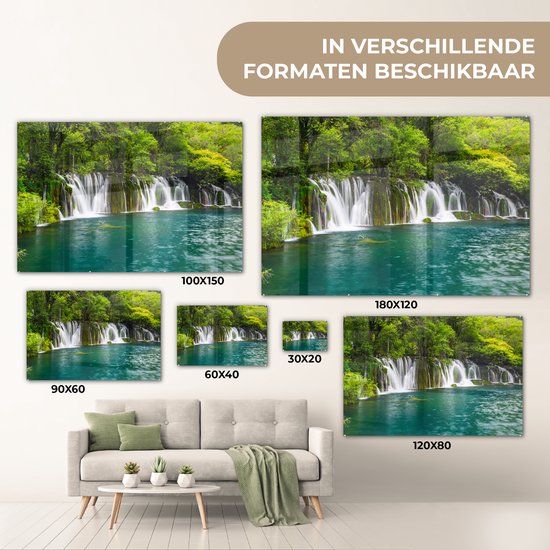 Nature verdoyante au-dessus des chutes d'eau dans le parc national d'Erawan Plexiglas 120x80 cm - Tirage photo sur verre (décoration murale en plexiglas)
