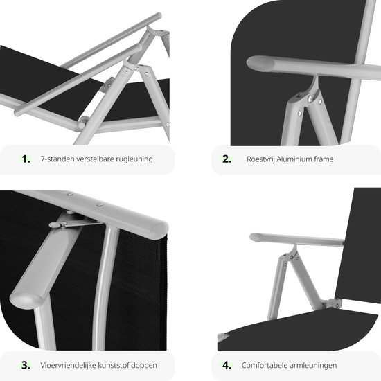 Tectake Aluminium Ligstoel Aurelie - Gestoffeerd - Opvouwbaar - Zwart