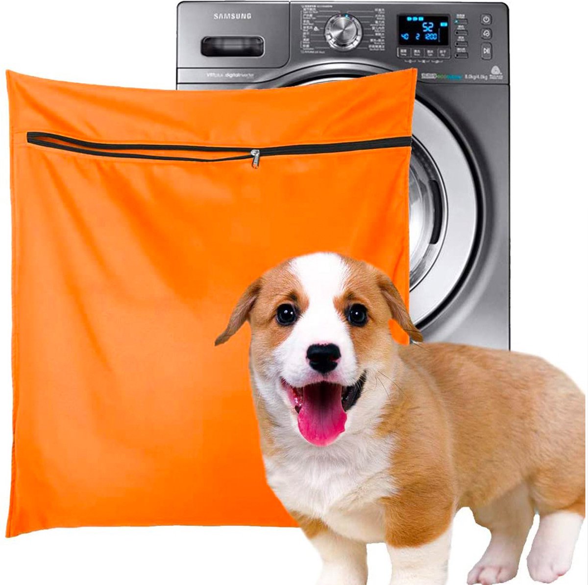 Goedkoopste Waszak Voor Huisdieren Wasgoed - 65x70cm - Met Rits Voor Wasmachines - Vangt Dieren Haren Op - Oranje