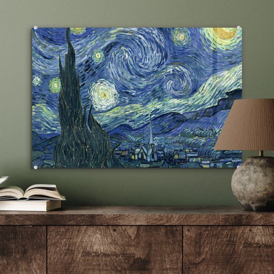 MuchoWow® Peinture sur Verre - Nuit Étoilée - Peinture - Maîtres Anciens - Vincent van Gogh - 60x40 cm - Peintures sur Verre Acrylique - Photo sur Glas