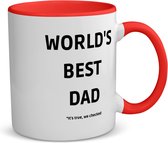 Akyol - world's best dad it's true we checked koffiemok - theemok - rood - Papa - werelds beste vader - vader cadeautjes - vaderdag - verjaardag - geschenk - kado - vader artikelen - 350 ML inhoud