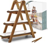 Diemker Premium wooden shelf with 3-tier serving plates, fruit stand, 3 tiered shelf, 3 tiered wood, fruit shelf 3, fruit bowls levels, foldable, without screws