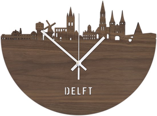 Skyline Klok Delft Noten Hout Wanddecoratie Voor Aan De Muur City Shapes