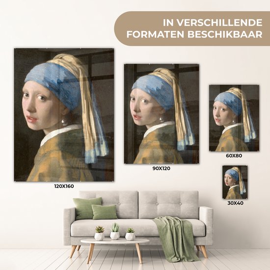 MuchoWow® Peinture sur Verre - Fille à la Perle - Peinture de Johannes Vermeer - 90x120 cm - Peintures sur Verre Acrylique - Photo sur Glas